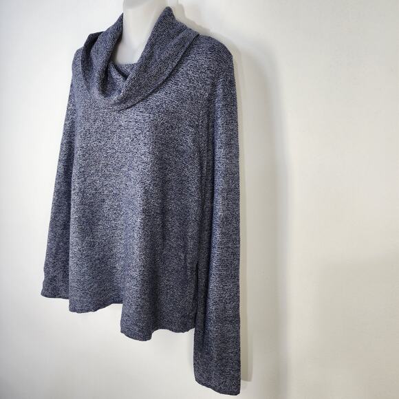 Chicos Sweater Womens Size 2 Large Cashmere Blend Blue Marled Cowl Turtleneck - Picture 5 of 9